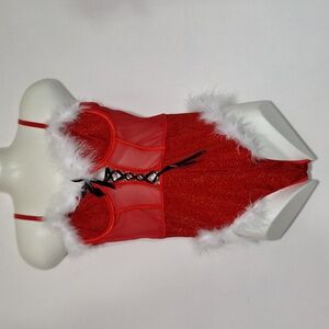 Red  Santa Women's Intimate Lingerie with Fur Trim
